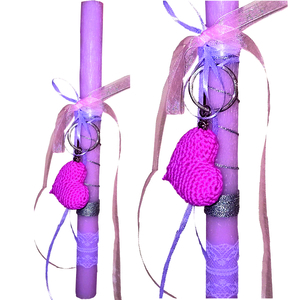 Λαμπάδα Ροζ καρδιά - μπρελοκ πλεκτή 30cm - καρδιά, λαμπάδες, αρωματικό