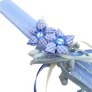 Πασχαλινή Λαμπάδα Γαλάζια με λουλουδακια - λαμπάδες, για παιδιά, για εφήβους, για μωρά - 2