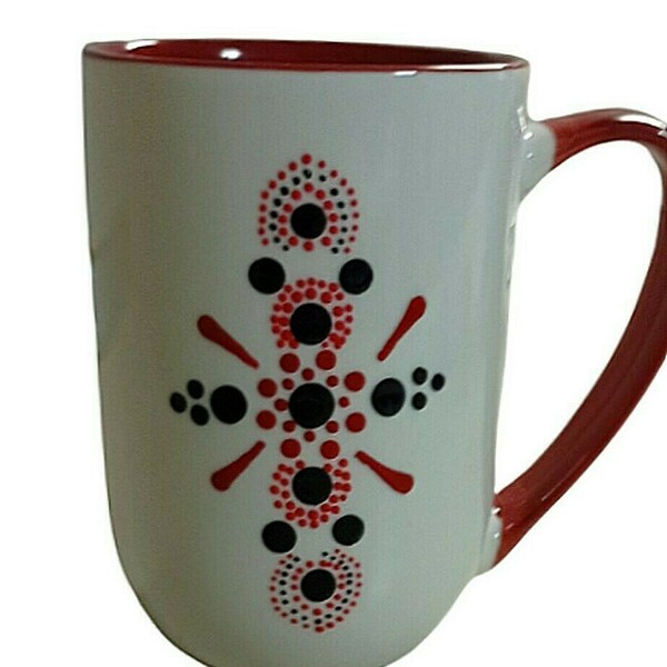Κεραμική χειροποίητη κούπα με σχέδιο Mandala "flower", σε κόκκινο και μαύρο χρώμα - 550ml - πηλός, κούπες & φλυτζάνια - 2