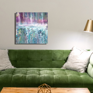 Πίνακας με ακρυλικά στα χρώματα του ουράνιου τόξου σε καμβά 40x40 cm - πίνακες & κάδρα, πίνακες ζωγραφικής - 2