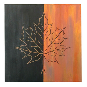 Autumn leaf (acrylic on canvas 30×30cm) - πίνακες & κάδρα, φύλλο, φθινόπωρο, πίνακες ζωγραφικής