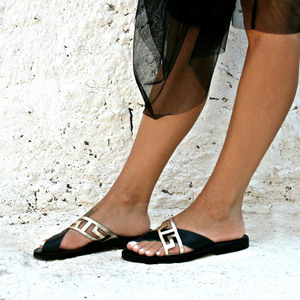 Handmade Leather Sandal : Mahi - δέρμα, μαύρα, φλατ, slides - 2