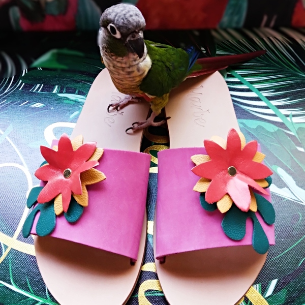 Handmade Leather Sandal : Athina - δέρμα, boho, φλατ, slides