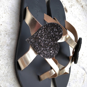 Handmade Leather Sandal : Sarah - δέρμα, μαύρα, φλατ, slides - 2
