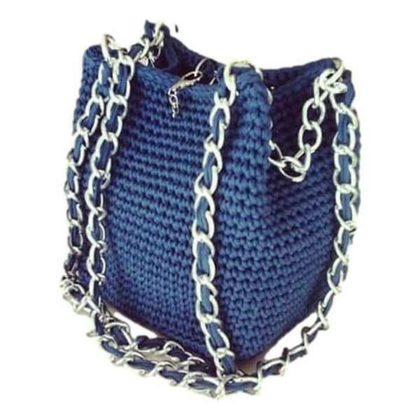 Blue : Τσάντα ώμου πουγκί ,πλεκτή νήμα polyester 35cm×35cm - νήμα, ώμου, πουγκί, all day, πλεκτές τσάντες