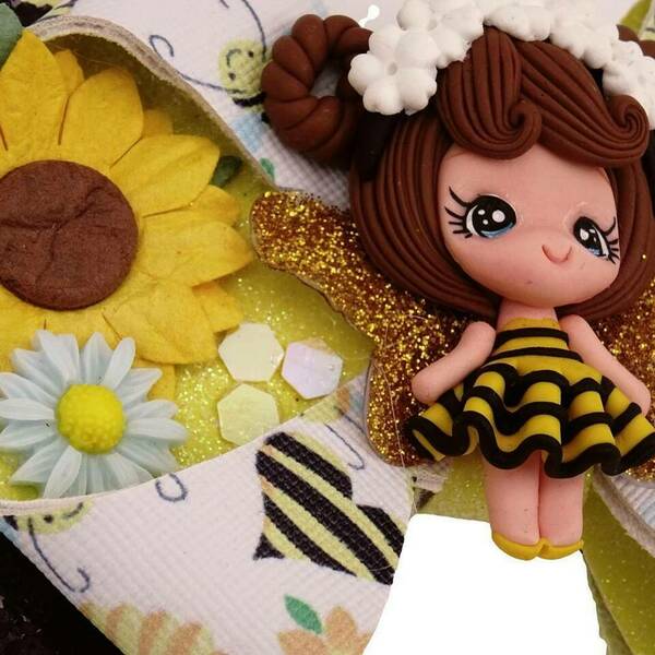 Παιδικό κλιπ Μαλλιών Μελισσούλα δερματίνη και glitter ύφασμα σε κίτρινο και μαύρο 11x7 - κορίτσι, μαλλιά, δώρα γενεθλίων, αξεσουάρ μαλλιών - 2