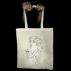 Tote Bag ▪️Medusa▪️ _Πάνινη τσάντα ζωγραφισμένη στο χέρι - ύφασμα, ώμου, tote, πάνινες τσάντες - 2