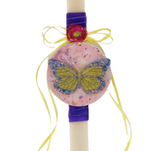 Αρωματική λαμπάδα πεταλούδα μοβ γκλιτερ - κορίτσι, λαμπάδες, για παιδιά, αρωματικές λαμπάδες
