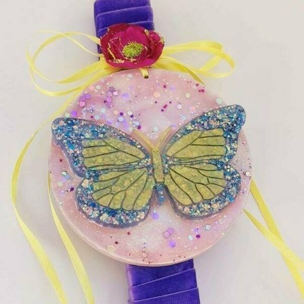Αρωματική λαμπάδα πεταλούδα μοβ γκλιτερ - κορίτσι, λαμπάδες, για παιδιά, αρωματικές λαμπάδες - 2