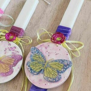 Αρωματική λαμπάδα πεταλούδα μοβ γκλιτερ - κορίτσι, λαμπάδες, για παιδιά, αρωματικές λαμπάδες - 3