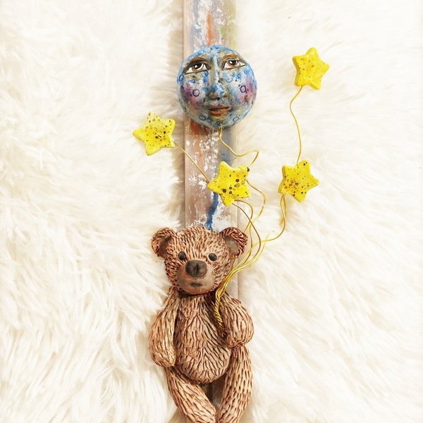 Λαμπάδα αρκουδάκι που κρατάει το φεγγάρι - λαμπάδες, για παιδιά, για εφήβους, ζωάκια, για μωρά
