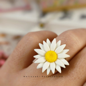 Daisy | Χειροποίητo μπρούτζινο δαχτυλίδι ρεαλιστική μαργαρίτα (πηλός) (αυξομειούμενο) - μεγάλα, λουλούδι, αυξομειούμενα, μπρούντζος
