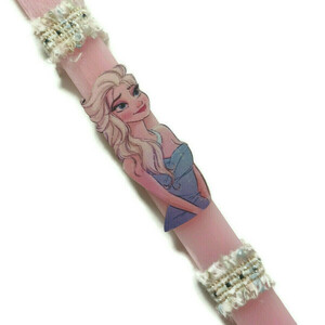 Αρωματική ροζ λαμπάδα με ξύλινη φιγούρα Elsa frozen, 32 εκατοστά. - κορίτσι, λαμπάδες, για παιδιά, ήρωες κινουμένων σχεδίων, για μωρά
