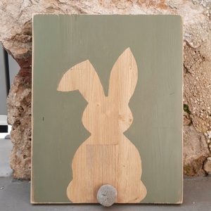 "Easter Bunny" - Ξύλινο καδράκι "λαγός" 25 × 30 εκ. - πίνακες & κάδρα, λαγουδάκι, δώρο πάσχα - 4