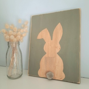 "Easter Bunny" - Ξύλινο καδράκι "λαγός" 25 × 30 εκ. - πίνακες & κάδρα, λαγουδάκι, δώρο πάσχα - 3