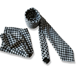 Γραβάτα & μαντήλι για το πέτο ~ ασπρόμαυρο pied de coq - μαλλί, βαμβάκι