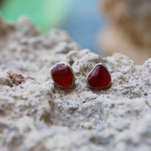 Σκουλαρίκια από κόκκινο γυαλάκι της θάλασσας - ασήμι 925, καρφωτά - 4