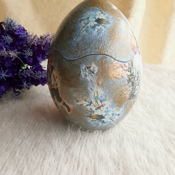 Κεραμικό Vintage Ανοιγόμενο Πασχαλινό Διακοσμητικό Αυγό, ύψους 15εκ., σε σιέλ-χρυσό - διακοσμητικά, δώρο για πάσχα, διακοσμητικό πασχαλινό - 3