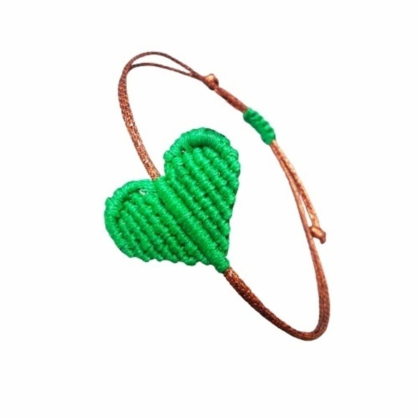 Μπρονζέ βραχιόλι μακραμέ με πράσινη καρδιά - καρδιά, μακραμέ, κορδόνια, μαμά, αυξομειούμενα - 3
