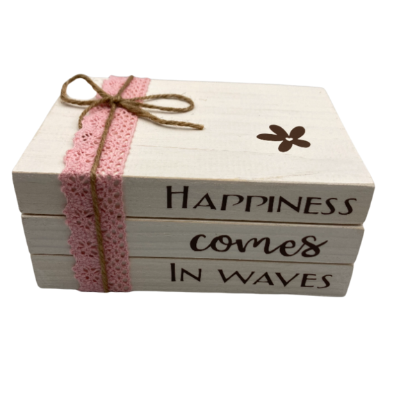 Ξυλινα Βιβλια HAPPINESS COMES IN WAVES σε εκρου χρωμα διαστ. 12,5 x9 x5 - ξύλο, σπίτι, διακοσμητικά