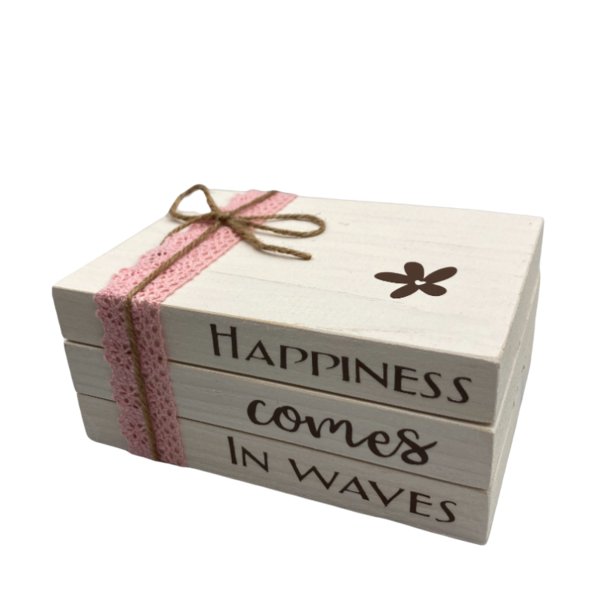 Ξυλινα Βιβλια HAPPINESS COMES IN WAVES σε εκρου χρωμα διαστ. 12,5 x9 x5 - ξύλο, σπίτι, διακοσμητικά - 3