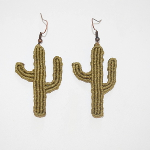 Cactus: σκουλαρίκια από κηροκλωστή - νήμα, μακραμέ, μικρά, boho, κρεμαστά