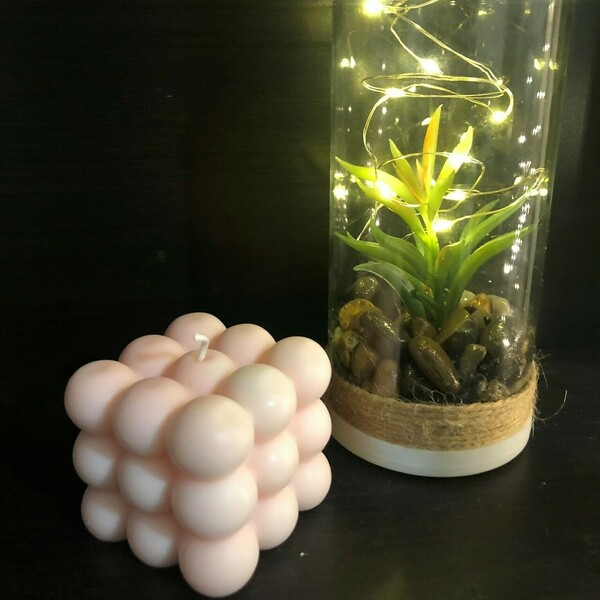 Bubble cube από κερί ελαιοκράμβης - χειροποίητα, αρωματικά κεριά, φυτικό κερί - 2