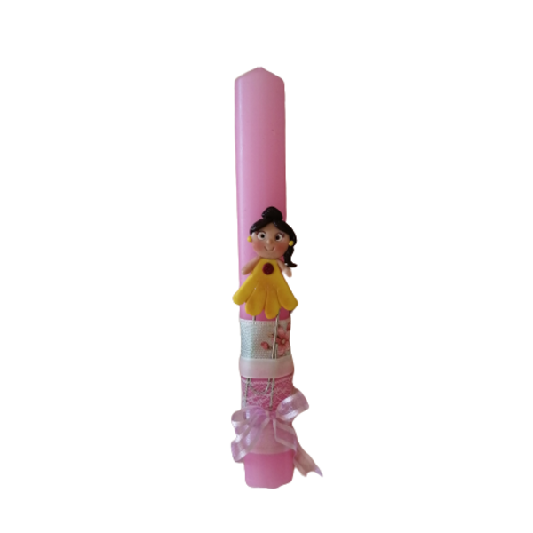 πασχαλινό ροζ αρωματικό λαμπαδάκι 22εκ με μεταλλικό σελιδοδείκτη κίτρινο κοριτσάκι - λαμπάδες, σελιδοδείκτες, πριγκίπισσα, για παιδιά, για ενήλικες