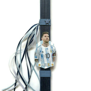 Αρωματική μπλε λαμπάδα με ξύλινη φιγούρα τον Λιονελ Μεσι Messi, 32 εκατοστά - αγόρι, λαμπάδες, για παιδιά, για ενήλικες, για εφήβους