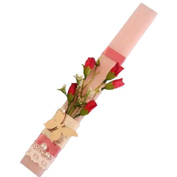 εφηβική λαμπάδα για κορίτσια με λουλούδια και πεταλούδα - κορίτσι, λουλούδια, λαμπάδες, πεταλούδα, για εφήβους