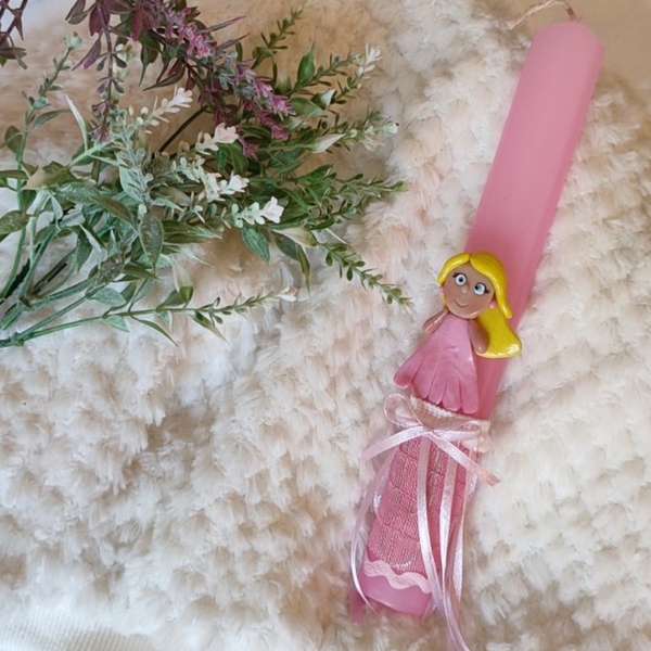 πασχαλινό ροζ αρωματικό λαμπαδάκι 22εκ με σελιδοδείκτη κοριτσάκι - λαμπάδες, σελιδοδείκτες, πριγκίπισσα, για παιδιά, για ενήλικες - 5