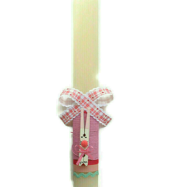 Κοριτσίστικη πασχαλινή λαμπάδα με ξύλινο κουνελάκι μπεζ 30cm - κορίτσι, λαμπάδες, για παιδιά, ζωάκια, για μωρά - 2