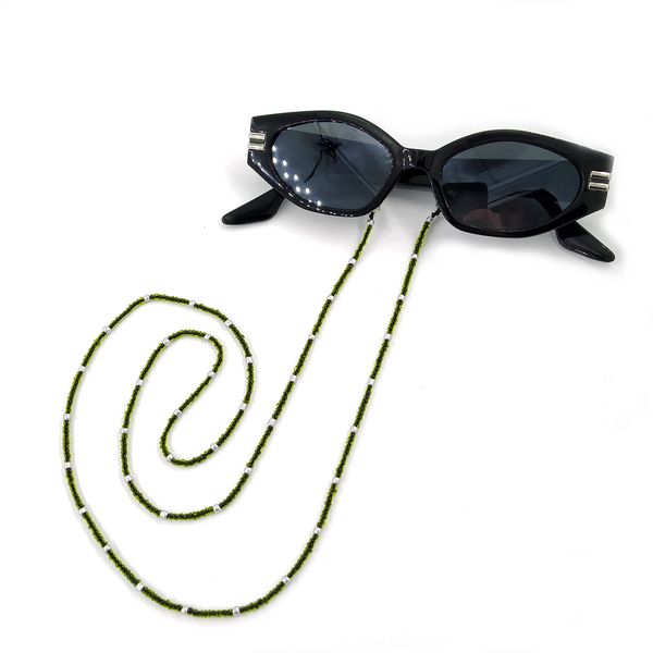 Αλυσίδα γυαλιών με γυάλινες χάντρες πράσινο ασημί - αλυσίδες, κορδόνια γυαλιών - 4