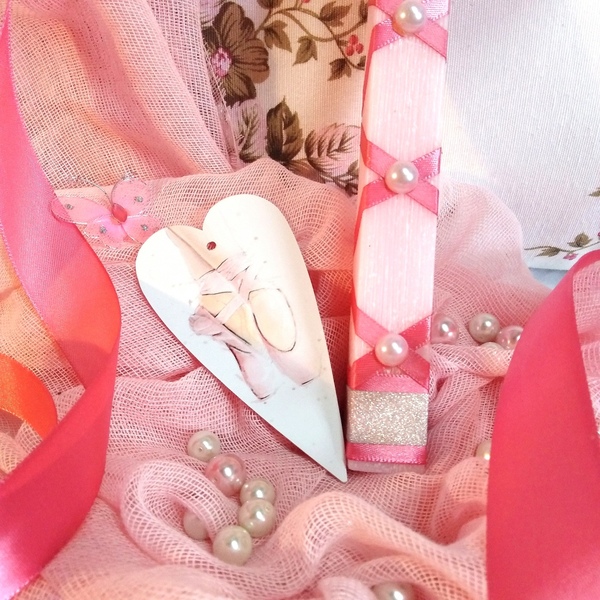 Λαμπάδα για κορίτσι ροζ με ξύλινη καρδιά πουέντ 39cm - λαμπάδες, μπαλαρίνες, για παιδιά, για εφήβους, για μωρά - 4