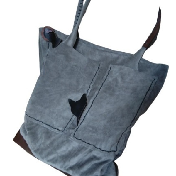 δερμάτινη τσάντα με γάτα - δέρμα, ώμου, μεγάλες, all day, tote