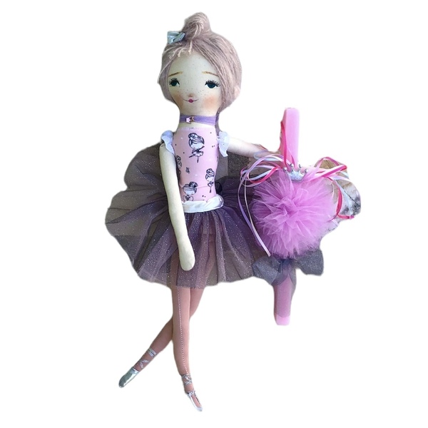 Σετ Πασχαλινή ροζ Λαμπάδα αρωματική με κούκλα πάνινη μπαλαρίνα 60cm - κορίτσι, λαμπάδες, μπαλαρίνες, σετ, για παιδιά - 2