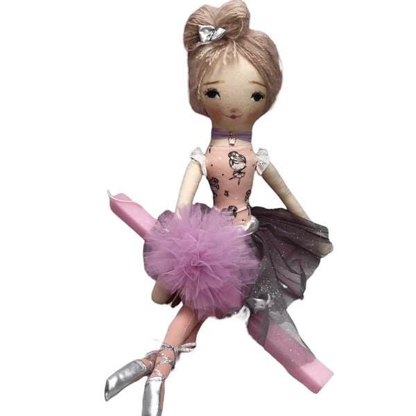 Σετ Πασχαλινή ροζ Λαμπάδα αρωματική με κούκλα πάνινη μπαλαρίνα 60cm - κορίτσι, λαμπάδες, μπαλαρίνες, σετ, για παιδιά - 3