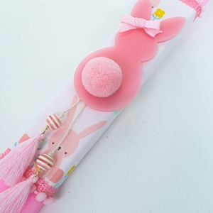 Χειροποίητη Πασχαλινή Λαμπάδα Παιδική με ροζ κουνελάκι plexi glass, 25εκ. "Sweet Rabbit" - κορίτσι, λαμπάδες, για παιδιά, για μωρά - 2