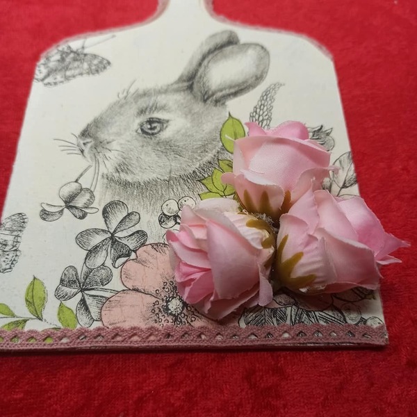 Ξύλο κοπής 20 x 12 πασχαλινό με λαγό και ροζ λουλούδια - λουλούδια, διακοσμητικά, για ενήλικες, ζωάκια - 3