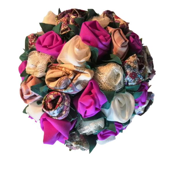 Χειροποίητη μπάλα sweetpink με υφασμάτινα λουλούδια 16cm - ύφασμα, χειροποίητα