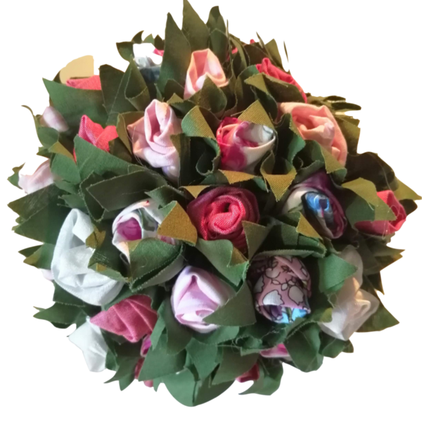 Χειροποίητη μπάλα rosecherry με υφασμάτινα λουλούδια 16cm - ύφασμα, λουλούδια, χειροποίητα