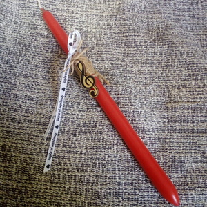 Λαμπάδα αντρική κόκκινη στρογγυλη 32 εκ με ξυλινο κλειδί σολ - αγόρι, λαμπάδες, για ενήλικες, για εφήβους - 2