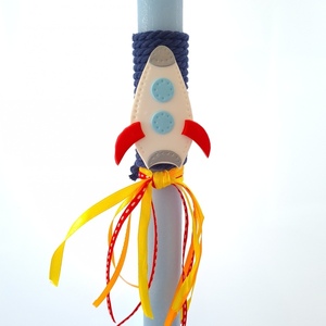 Χειροποίητη λαμπάδα 35cm με διακοσμητικό απο πολυμερικό πηλό "Spaceship" - αγόρι, λαμπάδες, για παιδιά, πύραυλοι - 2