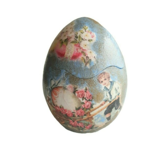 Κεραμικό Vintage Ανοιγόμενο Πασχαλινό Διακοσμητικό Αυγό, ύψους 15εκ., σε σιέλ-χρυσό - διακοσμητικά, δώρο για πάσχα, διακοσμητικό πασχαλινό