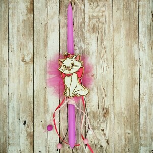 Χειροποίητη ροζ λαμπάδα γατούλα "Αριστόγατες" - μήκος 32εκ. - κορίτσι, λαμπάδες, για παιδιά, για εφήβους, ζωάκια