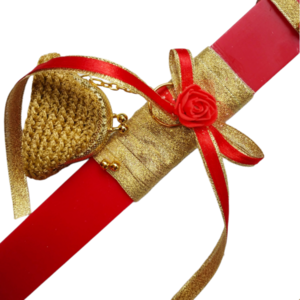 Κόκκινη αρωματική λαμπάδα με χρυσό πλεκτό πορτοφόλι - πορτοφολάκι, κορίτσι, λαμπάδες, για ενήλικες - 2