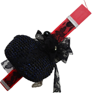 Κόκκινη αρωματική λαμπάδα με μαύρο πλεκτό πορτοφόλι - κορίτσι, λαμπάδες - 2