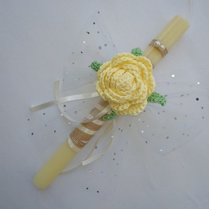 Κίτρινη αρωματική λαμπάδα με πλεκτό κίτρινο τριαντάφυλλο - κορίτσι, λουλούδια, λαμπάδες, για ενήλικες - 5