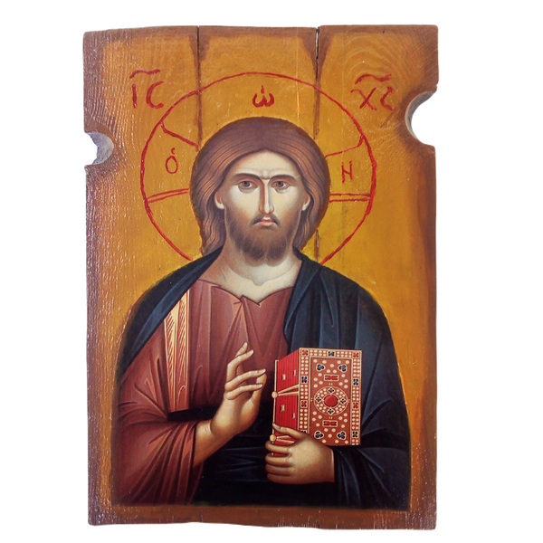 Ιησούς Χριστός Ευλογών Χειροποίητη Εικόνα Σε Ξύλο 22x32cm - πίνακες & κάδρα, πίνακες ζωγραφικής, εικόνες αγίων