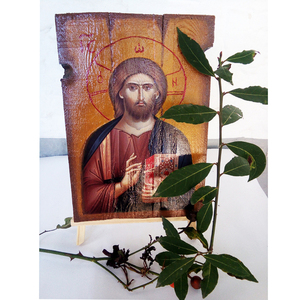 Ιησούς Χριστός Ευλογών Χειροποίητη Εικόνα Σε Ξύλο 22x32cm - πίνακες & κάδρα, πίνακες ζωγραφικής, εικόνες αγίων - 2